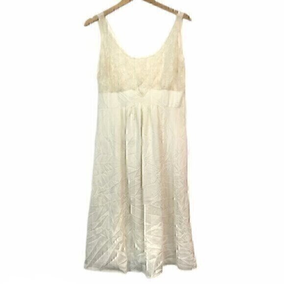 Solid Cream Ivory Lace Sheer Slip Dress Lingerie Sleeveless Nightie Nightgown M? - Picture 1 of 5